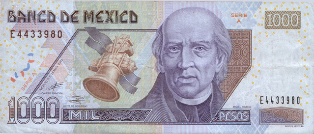 velká mexická bankovka pokrčená